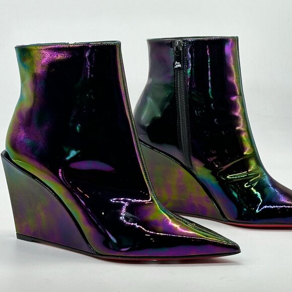 Christian Louboutin CONDORAGE BOOTY 85 Iridescent Wedge Heel Ankle Boots - Picture 10 of 14